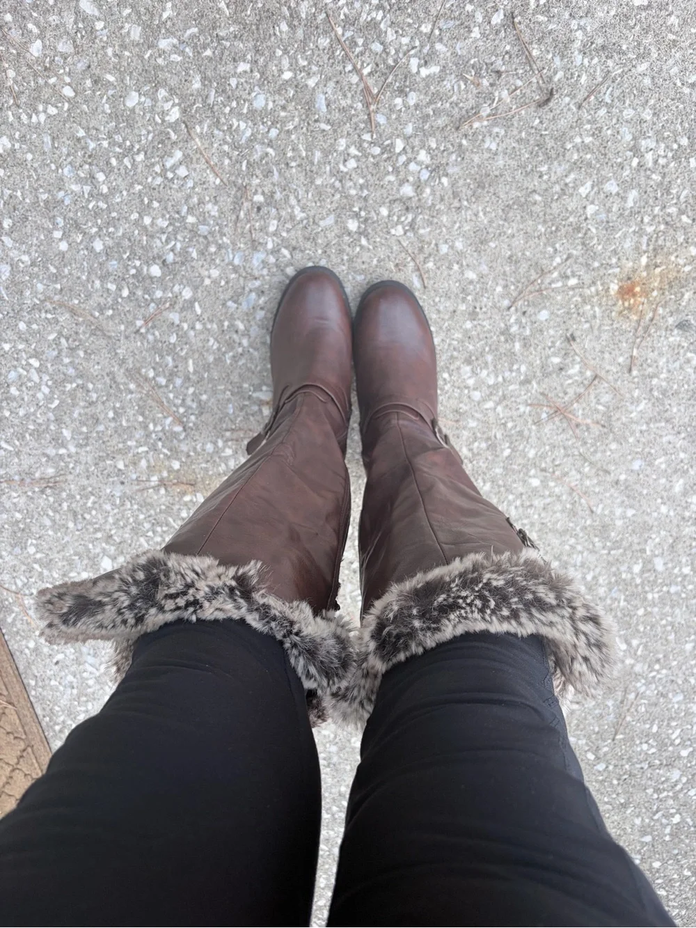 Women's Brown Faux-Fur Trim Riding Boots